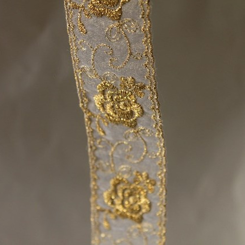 1m!幅3.6cmキラキラ薔薇柄刺繍レース ゴールド(8469金 1m!幅3.6cmキラキラ薔薇柄刺繍レース ゴールド(8469金