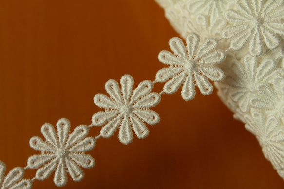 1.5ｍ!幅2.5cmお花の綿ケミカルレース　オフホワイト[6955] 2枚目の画像