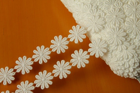 1.5ｍ!幅2.5cmお花の綿ケミカルレース　オフホワイト[6955] 3枚目の画像