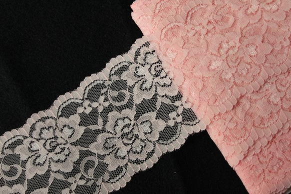 1m!幅8.6cm綺麗なバラ柄ラッセルレース ピンク 日本製 レース 手芸