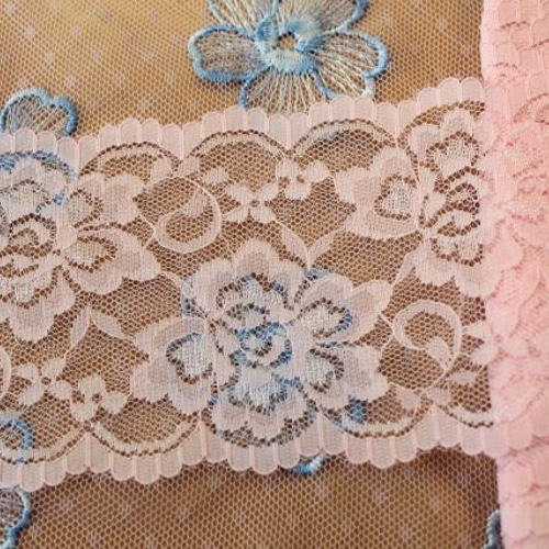 1m!幅8.6cm綺麗なバラ柄ラッセルレース ピンク 日本製 レース 手芸