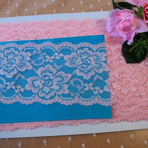 1m!幅8.6cm綺麗なバラ柄ラッセルレース ピンク 日本製 レース 手芸