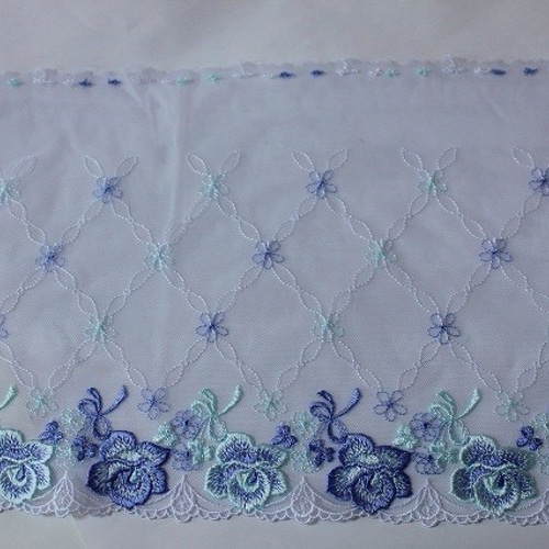 1m！幅23.2cm美しい薔薇柄柄チュールレース ブルー[40624 青] レース