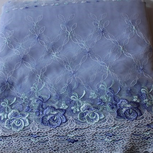 1m！幅23.2cm美しい薔薇柄柄チュールレース ブルー[40624 青] レース
