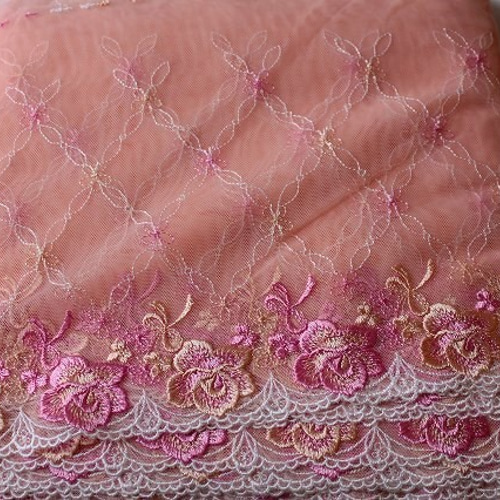 1m！幅23.2cm美しい薔薇柄柄チュールレース ピンク[40624 ピンク