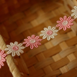 送料無料！10枚！幅1.9cm交互のお花柄ケミカルレース　ピンクとオフホワイト[10656　ピンク] 2枚目の画像