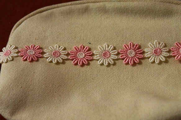送料無料！10枚！幅1.9cm交互のお花柄ケミカルレース　ピンクとオフホワイト[10656　ピンク] 3枚目の画像