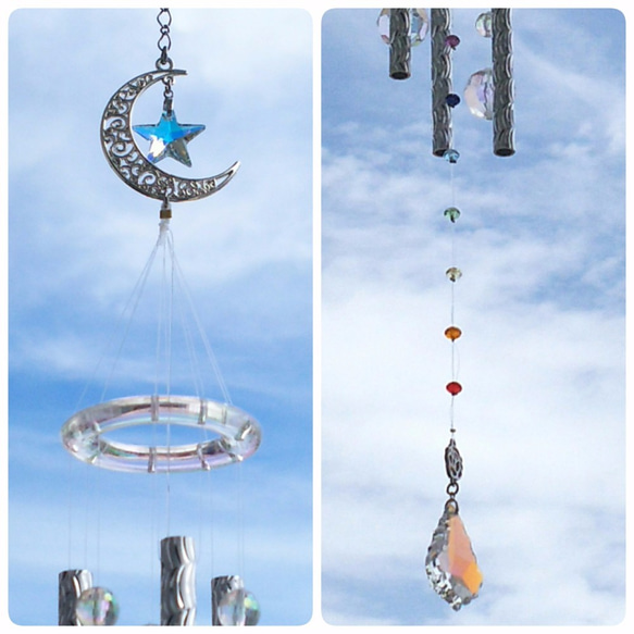 ウインドチャイム 三日月、星 約68cm ラテン系 三日月と星