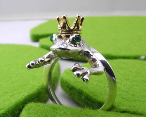 希少✨　蛙の王様リング 大 シルバーアクセサリー 王冠（K18） 蛙の王様リング-カエルリング かえるシリーズ silver925 K18ピンク