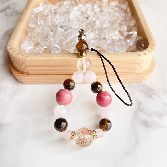 ハンドメイドビーズ素材（ブラウンレッドルチルクォーツ） つぶせる 