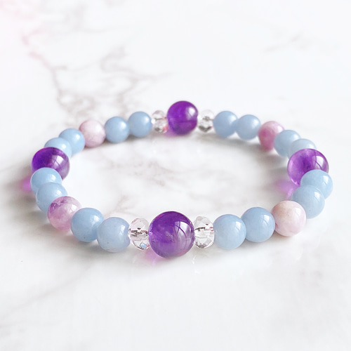 ✦穏やかな心を保つ 天然石ブレスレット｜アメジスト・エンジェライト