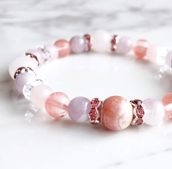 【再販200点突破】恋愛の願いをそっと込めて♡天然石ブレスレット｜インカローズ・ローズクォーツ・アメジスト No.1 2枚目の画像