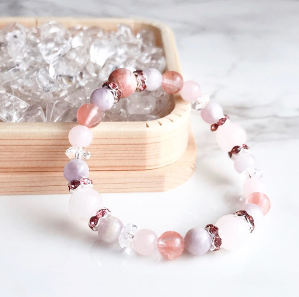 【再販200点突破】恋愛の願いをそっと込めて♡天然石ブレスレット｜インカローズ・ローズクォーツ・アメジスト No.1 3枚目の画像