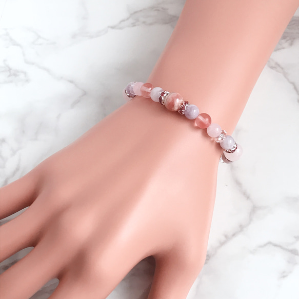 【再販200点突破】恋愛の願いをそっと込めて♡天然石ブレスレット｜インカローズ・ローズクォーツ・アメジスト No.1 4枚目の画像