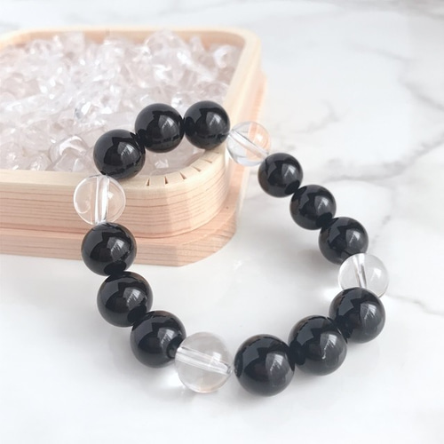 厄を払う オニキス・水晶 パワー・ストーン 天然石 ブレスレット 10mm