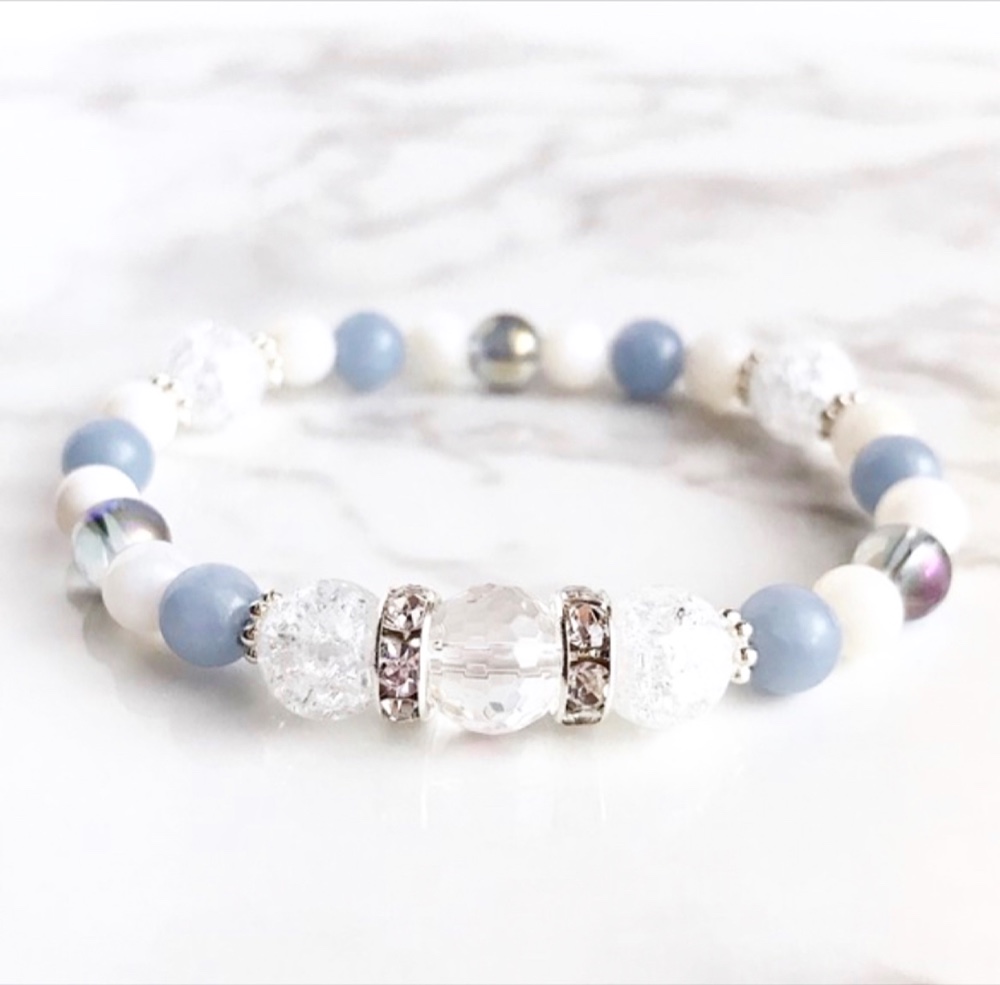✦出産祝いにも◎産後・育児に寄り添う 天然石ブレスレット｜エンジェライト・マザーオブパール・アクアオーラ No.27