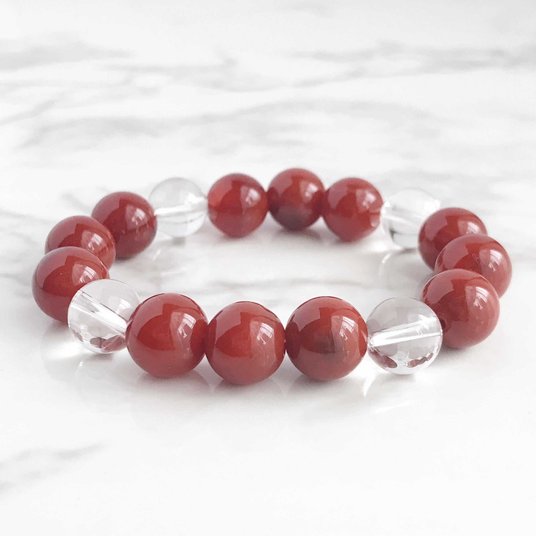 ✦還暦祝い 赤メノウ 水晶  パワー・ストーン 天然石ブレスレット10mm玉