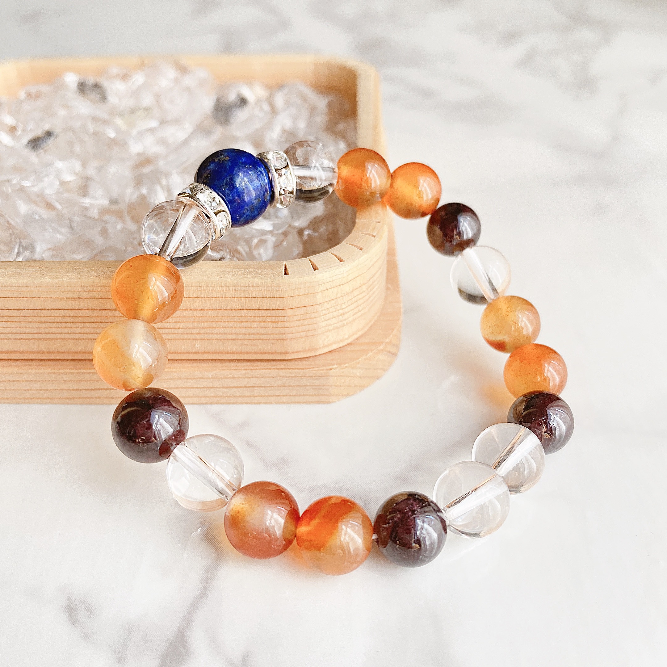 ✦合格祈願！受験・資格に♪やる気◎ 天然石ブレスレット｜ラピスラズリ・カーネリアン・ガーネット・水晶 No.531