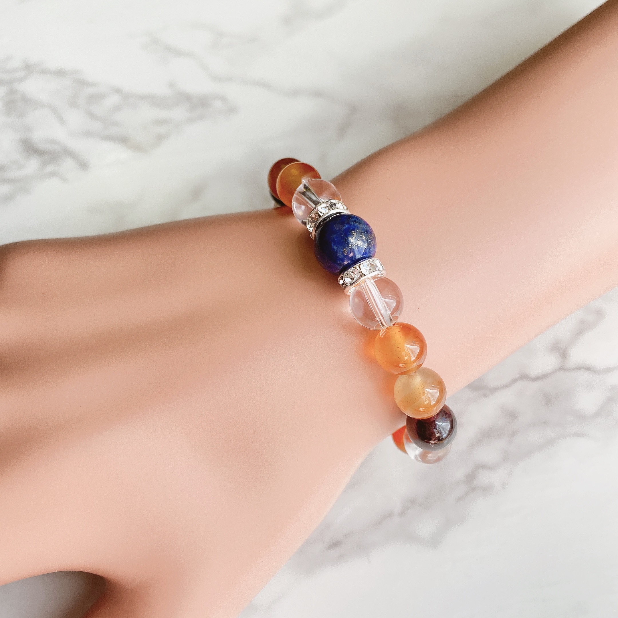 ✦合格祈願！受験・資格に♪やる気◎ 天然石ブレスレット｜ラピスラズリ・カーネリアン・ガーネット・水晶 No.531