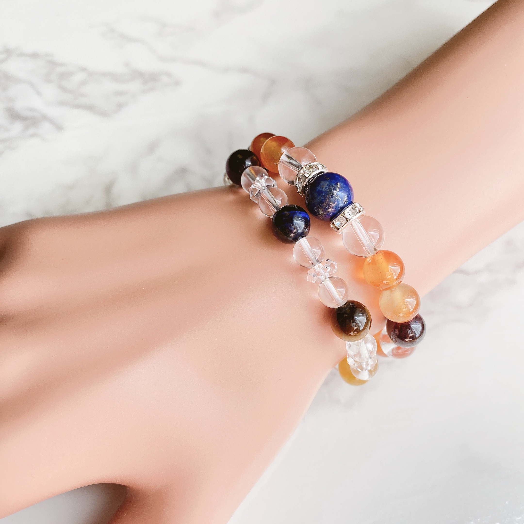 ✦合格祈願！受験・資格に♪やる気◎ 天然石ブレスレット｜ラピスラズリ・カーネリアン・ガーネット・水晶 No.531