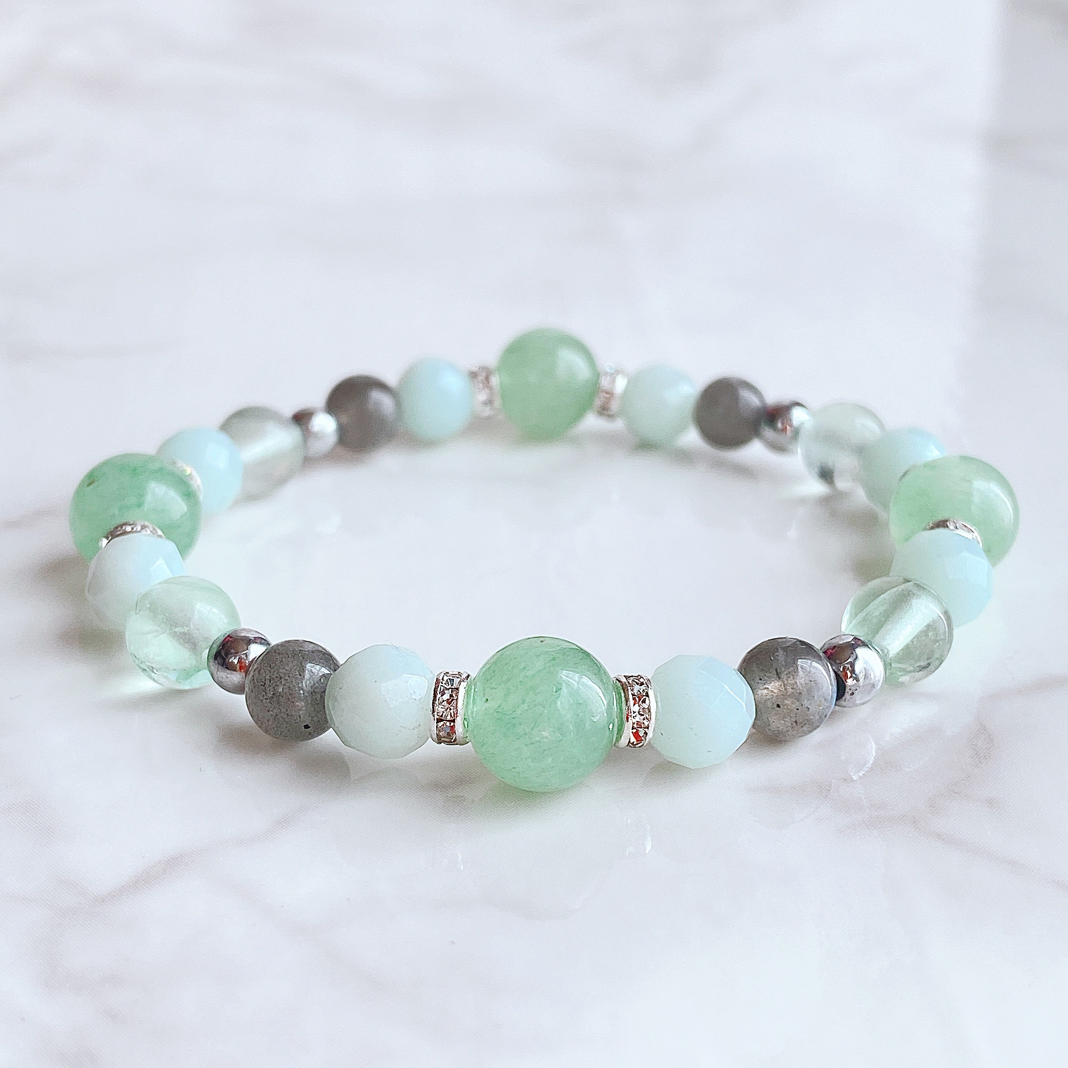 ✦再販70点以上 穏やかな調和と安らぎを◎ 天然石ブレスレット｜アベンチュリン・アマゾナイト・ラブラドライトNo.108