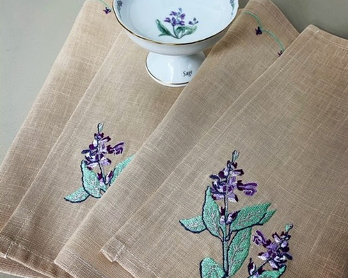 セージ ハーブの刺繍 ティーマット ランチョンマット2枚セット