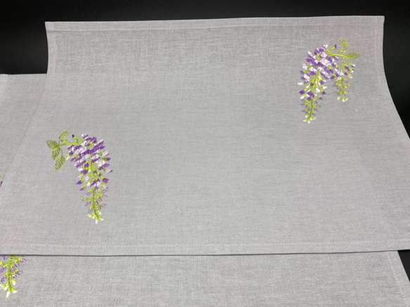 藤の花　刺繍　ティーマットランチョンマット　2枚セット 4枚目の画像