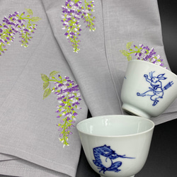 藤の花　刺繍　ティーマットランチョンマット　2枚セット 5枚目の画像