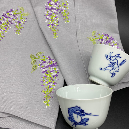 藤の花 刺繍 ティーマットランチョンマット 2枚セット その他
