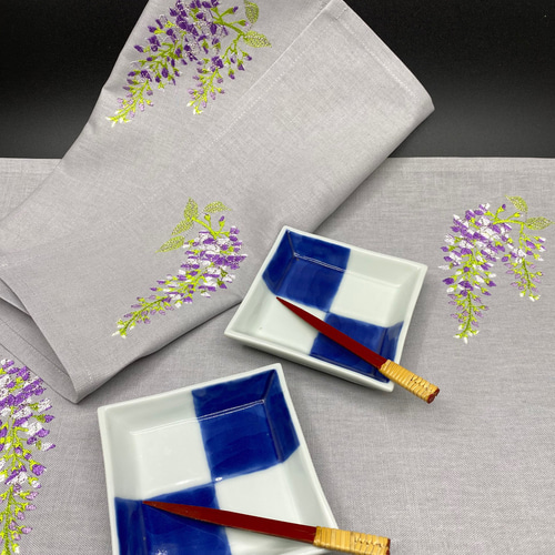 藤の花 刺繍 ティーマットランチョンマット 2枚セット その他