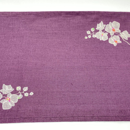 胡蝶蘭 刺繍 ダークパープル ティーマットランチョンマット 2枚セット