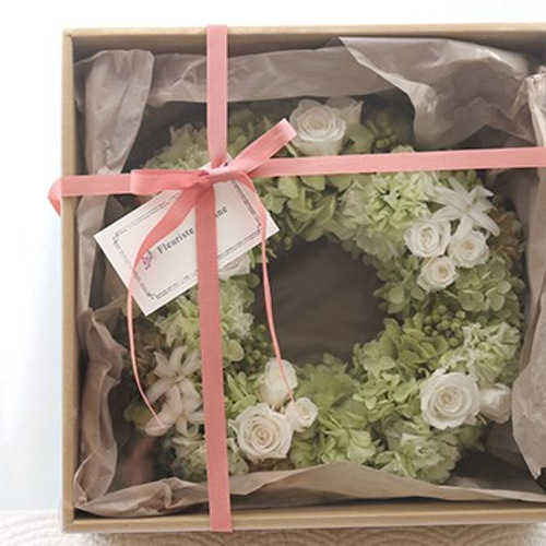 ウェルカムフラワー 春のグリーンカラー プリザーブドフラワー リース