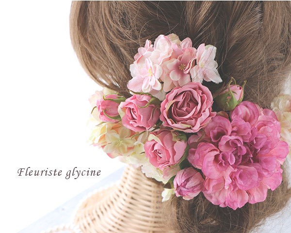 【ショップ再開セール】アンティークピンクのヘッドドレス　バラ・ダリア・あじさい　アーティフィシャルフラワー（造花）