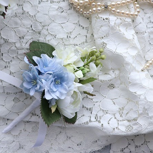 サムシングブルー3点♡ブーケ＆ブトニア＆ヘッドドレス アーティ  
