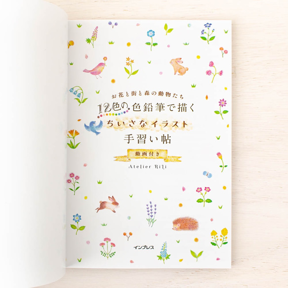 圖畫故事。圖畫書《12支彩色鉛筆繪製的小插圖：花朵、城鎮和森林動物》BK-4 第2張的照片