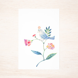 5枚セット。絵本のような。ポストカード "水色の小鳥と草花" PC-113 2枚目の画像