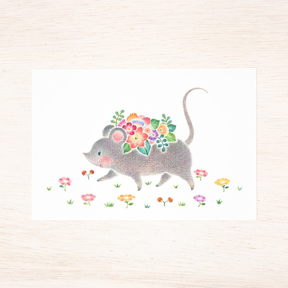 5件套。就像一本圖畫書。明信片“用花朵裝飾的老鼠皮皮” PC-517 第2張的照片