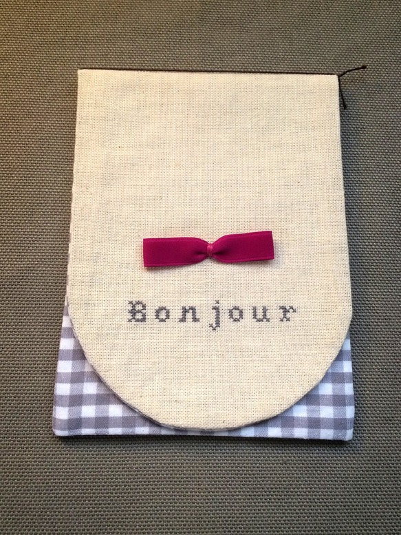 クロスステッチのカード - Bonjour 1枚目の画像