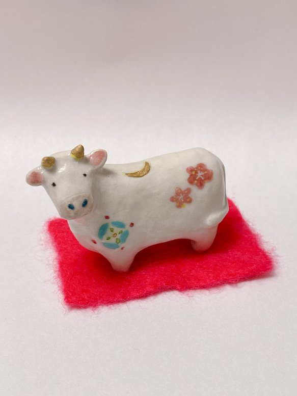 陶器製牛の置物 正月飾り 数量限定】正月飾り うさぎ 鏡餅 木製