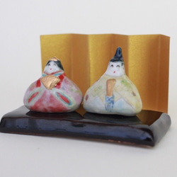 ひな祭り　ひな人形 陶器製 豆雛　ミニチュア ひな人形】 【豆雛】 【ひなまつり】小さな陶のおひなさま 金彩