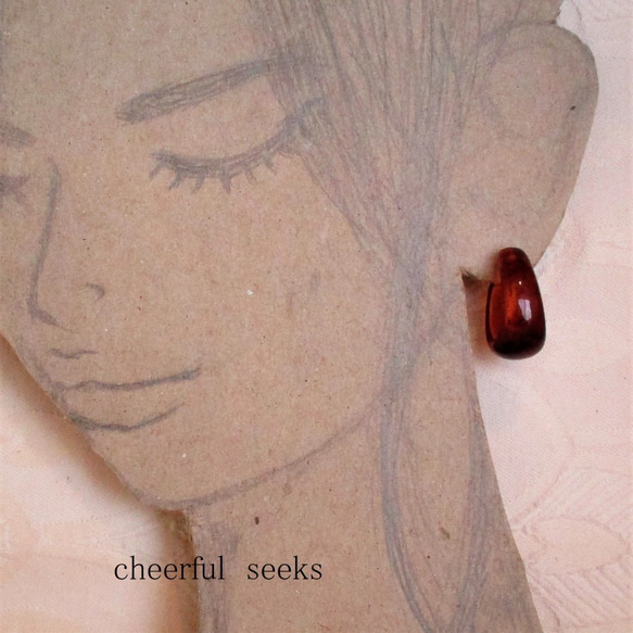 ２wayべっ甲風charm　pierced＆Leather＆pearl ０１ 4枚目の画像