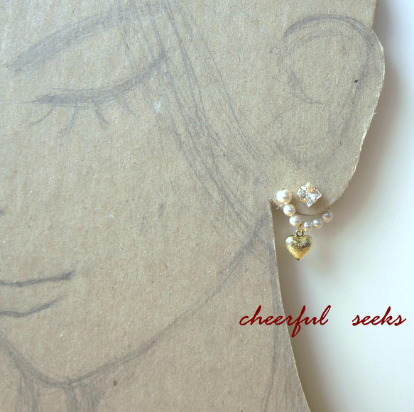 square　pierced ＆　swaro　pearl　G０３ 3枚目の画像