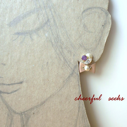 small　Leather　ribbon　＆　swaro 　pierced Ｐ０３ 3枚目の画像