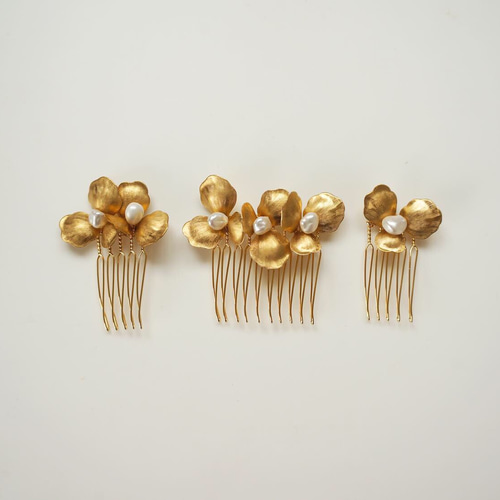 真鍮と淡水パールヘアコーム CITRON bridal accessory