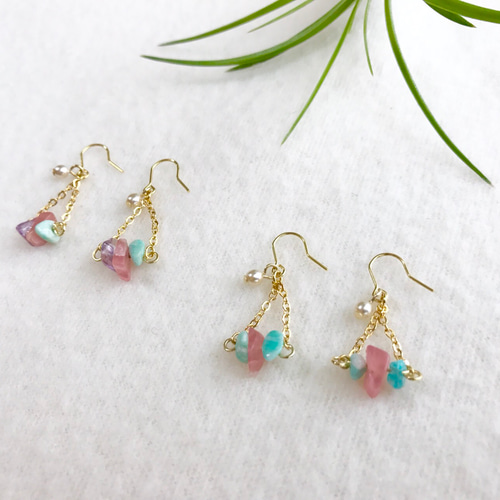 【runecocon様】天然石ピアスおまとめ5点 5連 ピアス 揺れる かわいい 天然石 【tresor-cinq トレゾール