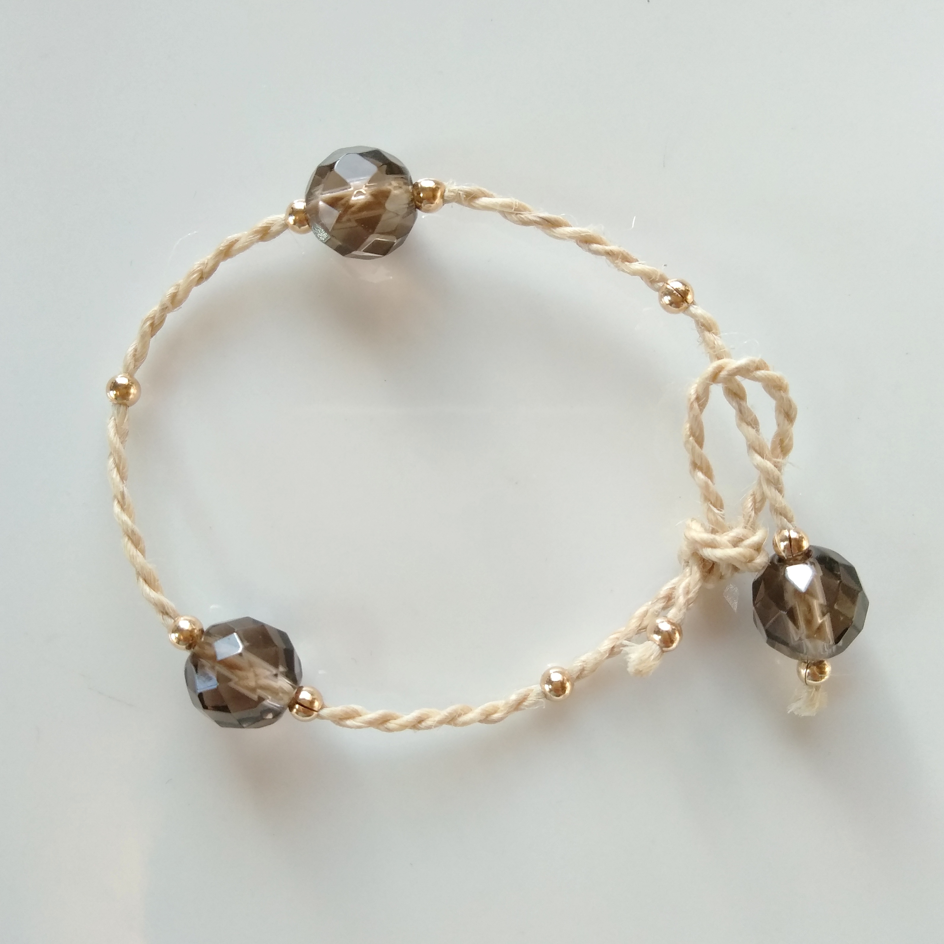 14KGF琵琶鏡六芒星ブレスレット◎精麻＆水晶＆ゴールドフィルド高級麻観音ブレススモーキークォーツ統合ミラーボール天然石