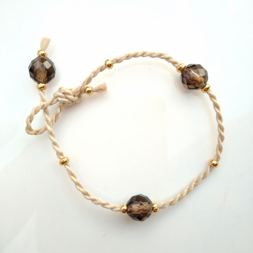 精麻&水晶スモーキークォーツ◇六芒星ブレスレット野州産高級麻紐