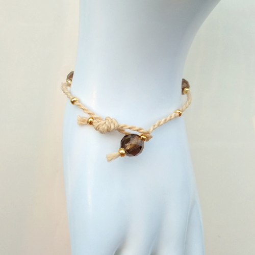 精麻&水晶スモーキークォーツ◇六芒星ブレスレット野州産高級麻紐