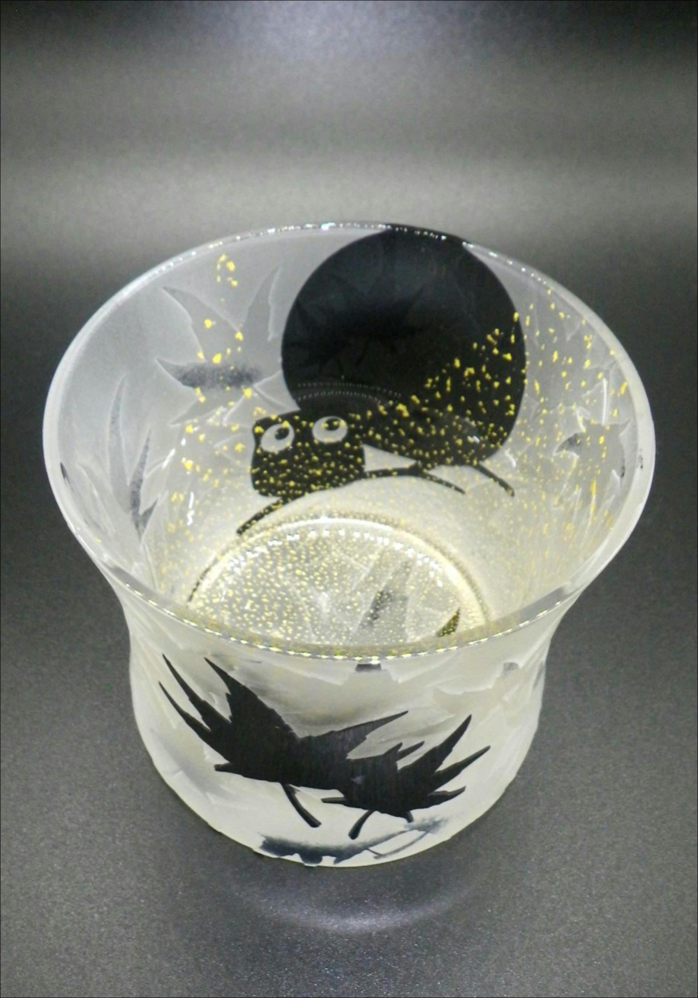 【送料無料】【被せ鼓型ロックグラス 黒】月夜の晩のふくろう