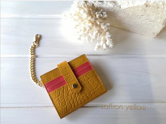 12枚収納カードケース『kalamaカラマ』saffron yellow&coralred 1枚目の画像